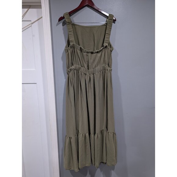 ASOS Design Women's Sleeveless Tiered Dress Olive Green Midi Elastic Waist Sz 18 - Picture 2 of 16